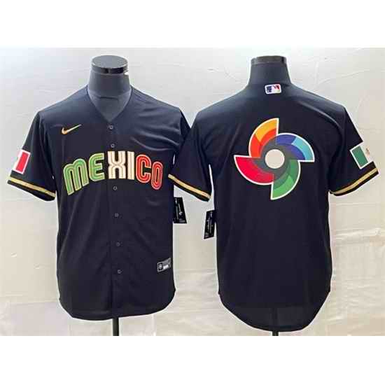 Men Mexico Baseball Black 2023 World Baseball Classic Team Big Logo Stitched Jersey 4